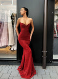 Mermaid Spaghetti Straps Prom Dress Dark Red Long Sequined Evening Dress PDA535 | ballgownbridal
