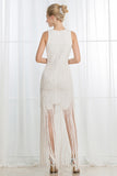 A-Line Jewel Floor-Length Ivory Satin Wedding Dress with Beading Tassel AHC579