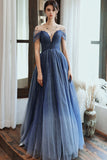 Stunning Blue Tulle Beaded Long Dress PDA481 | ballgownbridal