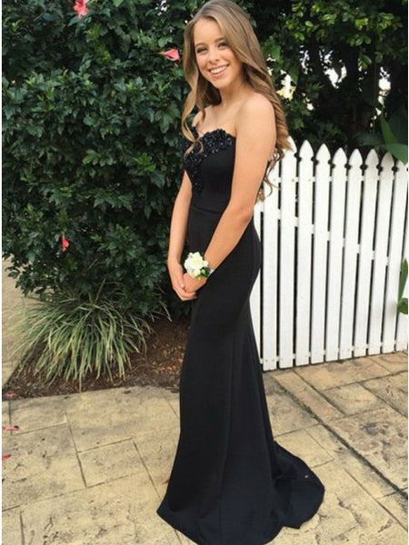 Mermaid Sweetheart Sweep Train Black Prom Dress with Appliques Beading PDA310 | ballgownbridal