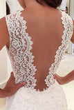 Mermaid V-Neck Court Train Backless White Chiffon Wedding Dress with Lace AHC599