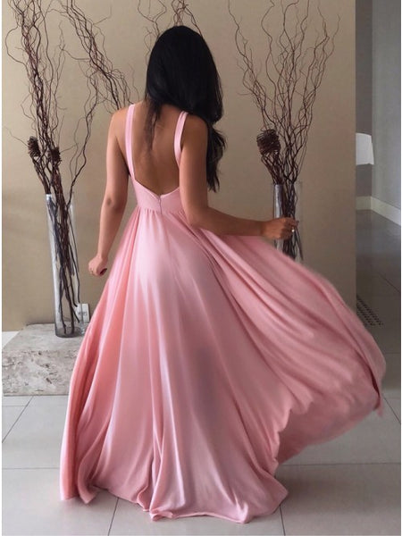 A-Line Crew Backless Floor-Length Pink Prom Dress with Keyhole PDA355 | ballgownbridal