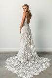 Gorgeous Spaghetti Straps Open Back With Lace Appliques Wedding Dresses AHC563