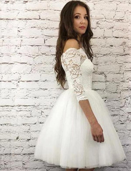 Princess A Line Off the Shoulder White Homecoming Dresses Long Sleeves PDA109 | ballgownbridal