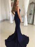 Mermaid Sweetheart Backless Sweep Train Navy Blue Prom Dress PDA298 | ballgownbridal