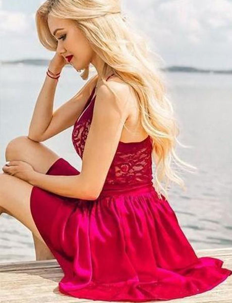 Gorgeous A Line V Neck Red Short Homecoming Dresses with Appliques PDA089 | ballgownbridal