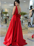 A-Line Bateau Backless Sweep Train Red Prom Dress with Bowknot PDA313 | ballgownbridal