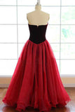 Ball Gown Sweetheart Sweep Train Burgundy Tulle Pleated Prom Dress AHC525