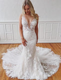 Gorgeous Mermaid Two Piece White Wedding Dresses with Appliques PDA033 | ballgownbridal