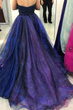 A-Line Halter Court Train High Low Royal Blue Tulle Beaded Ruffles Prom Dress AHC534