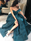 A-Line Off-the-Shoulder Floor-Length Dark Green Prom Dress with Split PDA386 | ballgownbridal