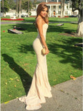 Mermaid Sweetheart Sweep Train Ivory Elastic Satin Prom Dress PDA271 | ballgownbridal