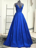A-Line V-Neck Floor-Length Criss-Cross Straps Royal Blue Prom Dress PDA521 | ballgownbridal
