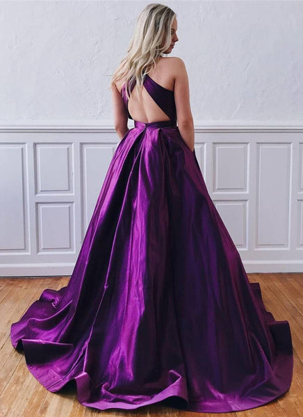 Unique Purple Satin Open Back Long Women Prom Dress PDA518 | ballgownbridal