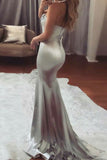 Mermaid Sweetheart Sweep Train Grey Satin Prom Dress with Beading LR424