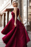 Burgundy A Line Asymmetrical Halter Sleeveless Long Prom Dress AHC554