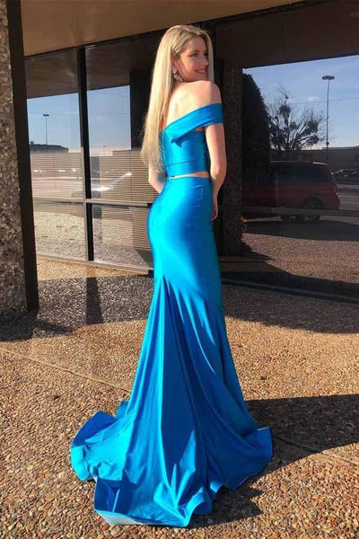 Two Piece Mermaid Off-the-Shoulder Royal Blue Long LR20