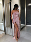 Sheath Strapless Floor-Length Black Sequined Prom Dress with Split PDA533 | ballgownbridal