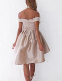 A-Line High Low Off Shoulder Light Champagne Homecoming Dresses PDA061 | ballgownbridal