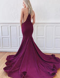 Mermaid Purple Prom Dresses 2020 Deep V Neck with Sweep Train PDA196