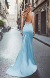 Chic Mermaid Prom Dresses Light Sky Blue Straps Modest Long Prom Dress Evening Dresses  PDA429 | ballgownbridal