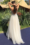 A-Line V-Neck Backless Floor-Length Ivory Tulle Prom Dress with Beading PDA261 | ballgownbridal