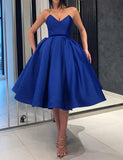 Sweetheart Green Satin Prom Dresses Royal Blue Tea Length Party Dress PDA132 | ballgownbridal