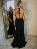 Mermaid V-Neck Backless Floor-Length Black Prom Dress with Beading PDA356 | ballgownbridal