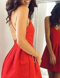 Sexy Spaghetti Straps Backless Short Red Pleated Homecoming Dress PDA064 | ballgownbridal