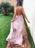 A-Line Spaghetti Straps Sweep Train Pink Velvet Prom Dress PDA475 | ballgownbridal