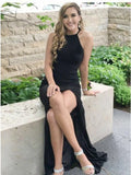 Mermaid Jewel Open Back Sweep Train Navy Blue Spandex Prom Dress PDA292 | ballgownbridal