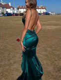 Mermaid V Neck Green Long Prom Dresses Evening Dresses with Backless PDA220 | ballgownbridal