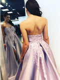 A-Line Sweetheart Over Skirt Lilac Long Appliqued Prom Dress with Beading Split PDA365 | ballgownbridal