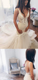 Charming V Neck Lace Handmade Appliques Wedding Dresses AHC570 | ballgownbridal