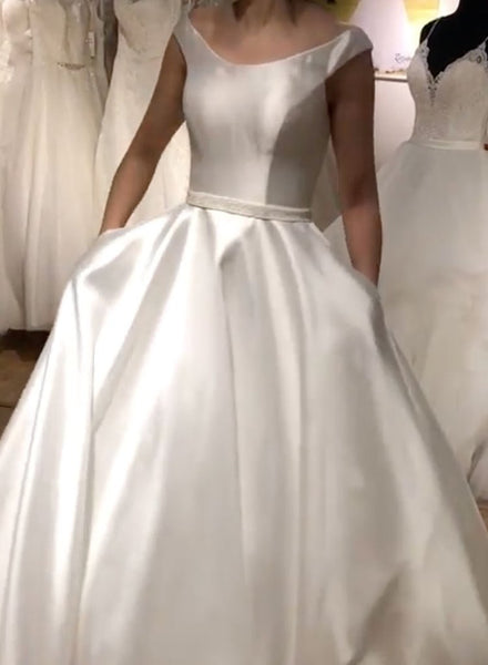 White Satin Round Neck Long A Line Prom Dress PDA505 | ballgownbridal