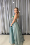 A-Line Green Spagahetti Straps Sweetheart Beades Long Prom Dresses DL0953