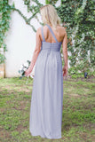 A-Line One-Shoulder Floor-Length Open Back Lavender Chiffon Bridesmaid Dress AHC643