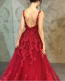 Burgundy Long Sling Appliqué Mopping Ball Gown DHC001