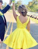 Simple A Line V Neck Yellow Short Homecoming Dresses with Ruched PDA090 | ballgownbridal