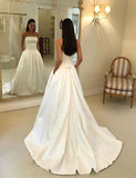 Elegant A Line Strapless White Wedding Dresses with Pockets Bowknot PDA036 | ballgownbridal