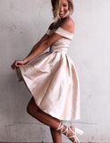 A-Line High Low Off Shoulder Light Champagne Homecoming Dresses PDA061 | ballgownbridal