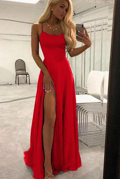 Navy Blue Prom Dresses Spaghetti Straps Evening Dresses Split Front ODA006 | ballgownbridal