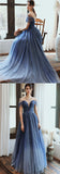 Stunning Blue Tulle Beaded Long Dress PDA481