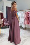 A-Line Spaghetti Straps Floor-Length Purple Prom Dress with Split LR16
