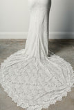 Mermaid Off-the-Shoulder Sweep Train Open Back Ivory Split Lace Wedding Dress AHC590