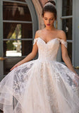 Tiered Cascade Wedding Gown with Off-The-Shoulder Sleeves DZ0418