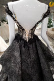Black Tulle Prom Dresses Lace Up With Appliques Off The Shoulder ZX001