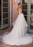 Tiered Cascade Wedding Gown with Off-The-Shoulder Sleeves DZ0418