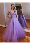 A-Line Lace Tulle Long Prom Dress With Beadings, Evening Dress  SJ211141