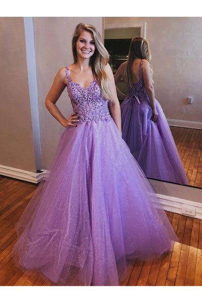 A-Line Lace Tulle Long Prom Dress With Beadings, Evening Dress  SJ211141